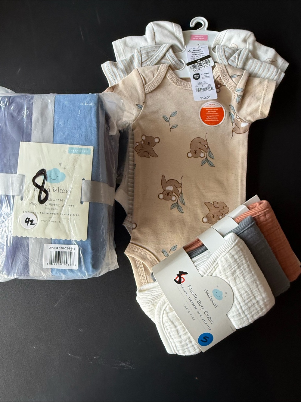 cloud island Beige Koala Print Bodysuit with Neutral Washes